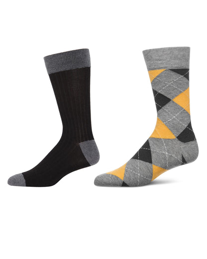 2 Pair Men's Cashmere-Blend Luxuriously Soft Fine-Gauge Crew Socks