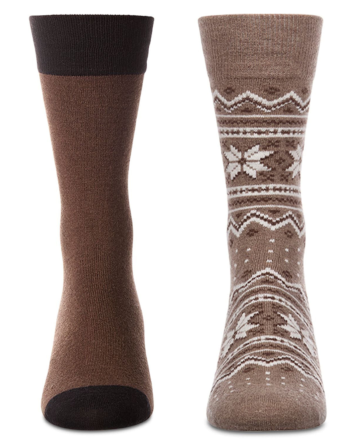 2 Pair Men's Cashmere-Blend Fairisle Snowflake Color Combo Crew Socks
