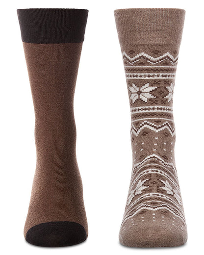 2 Pair Men's Cashmere-Blend Fairisle Snowflake Color Combo Crew Socks