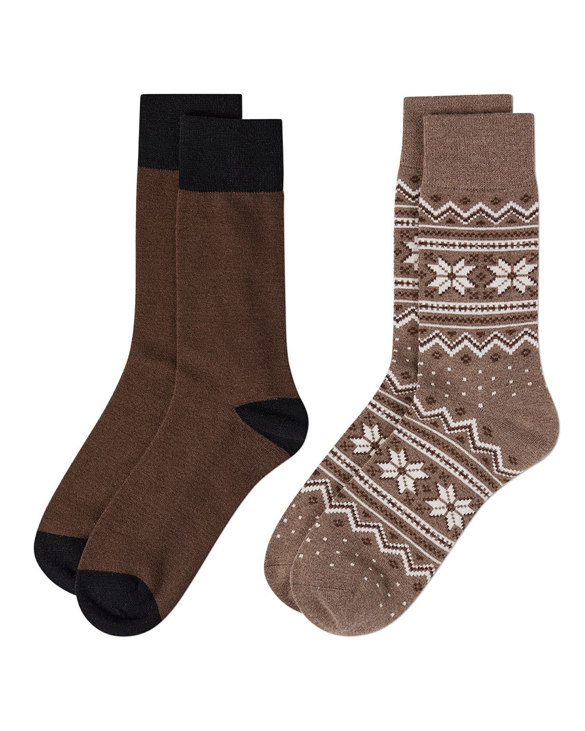 2 Pair Men's Cashmere-Blend Fairisle Snowflake Color Combo Crew Socks