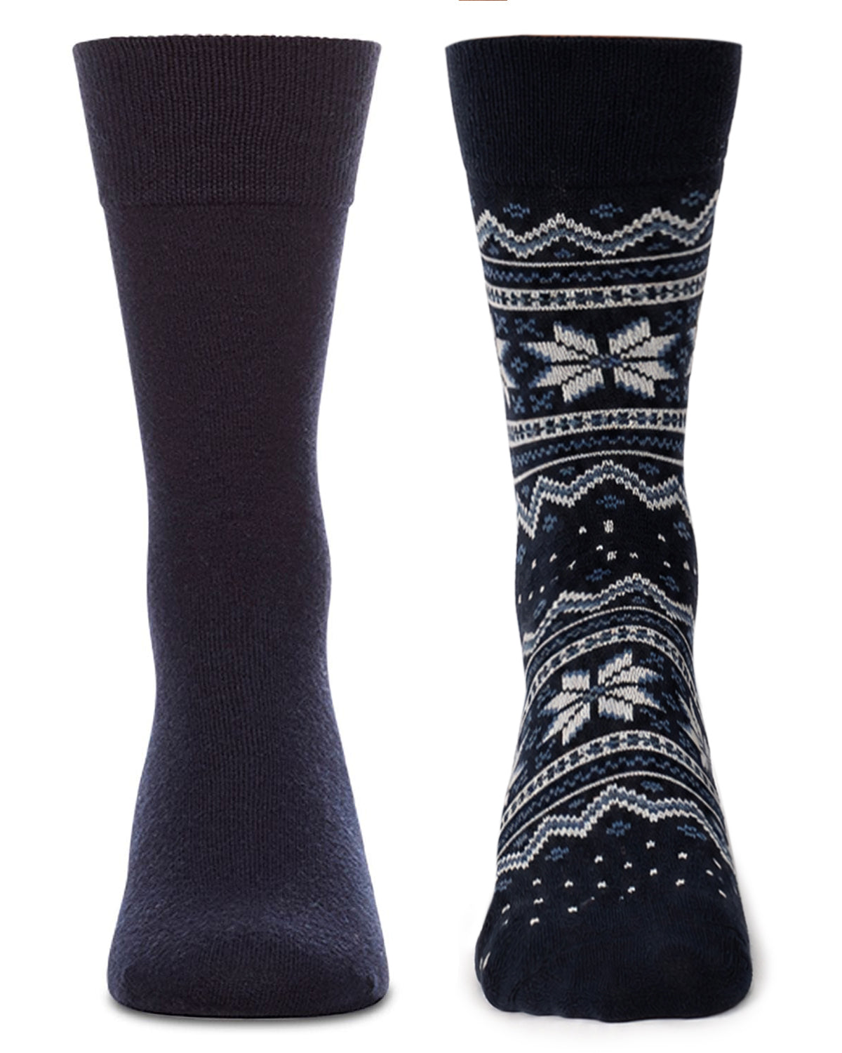 2 Pair Men's Cashmere-Blend Fairisle Snowflake Color Combo Crew Socks