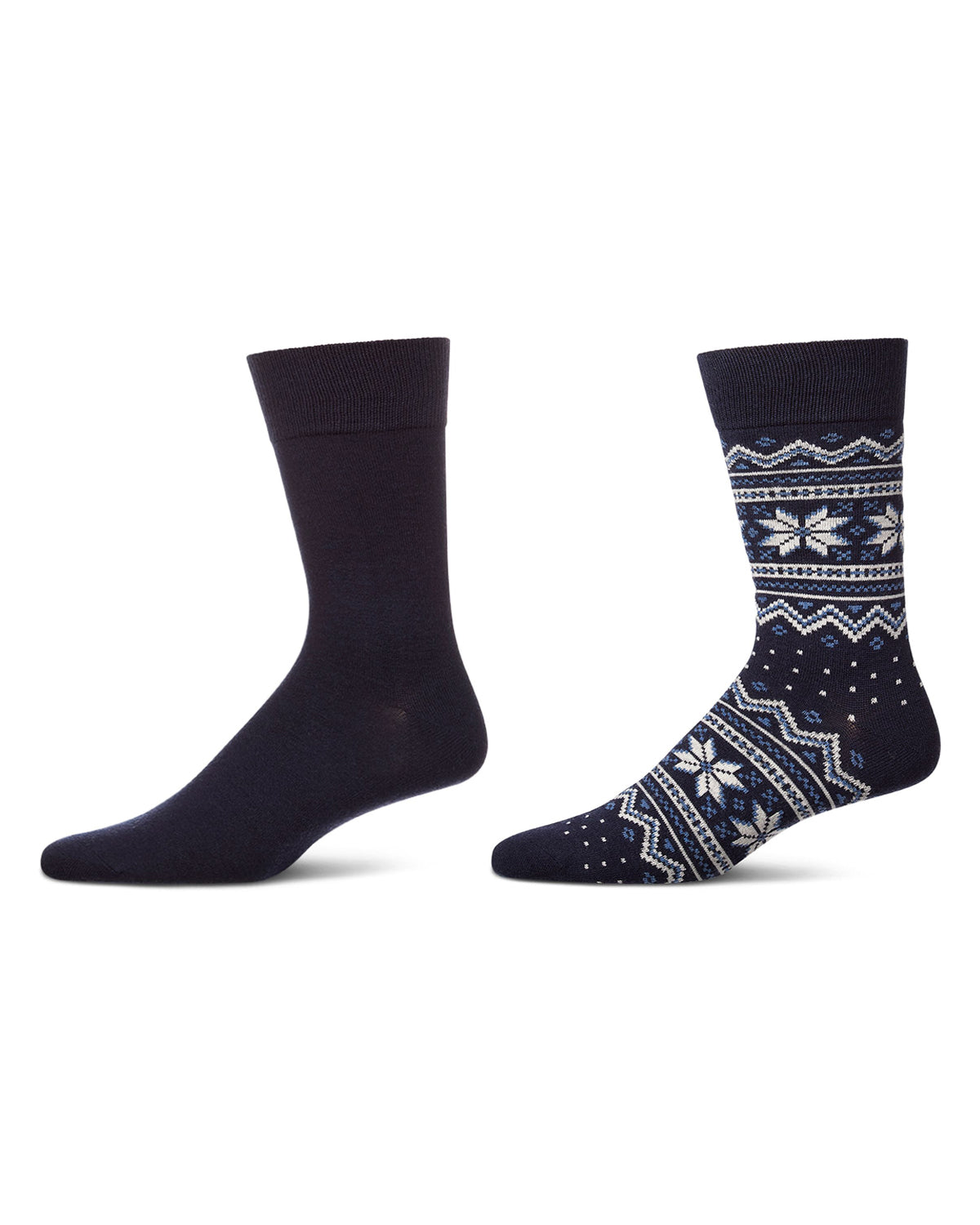 2 Pair Men's Cashmere-Blend Fairisle Snowflake Color Combo Crew Socks