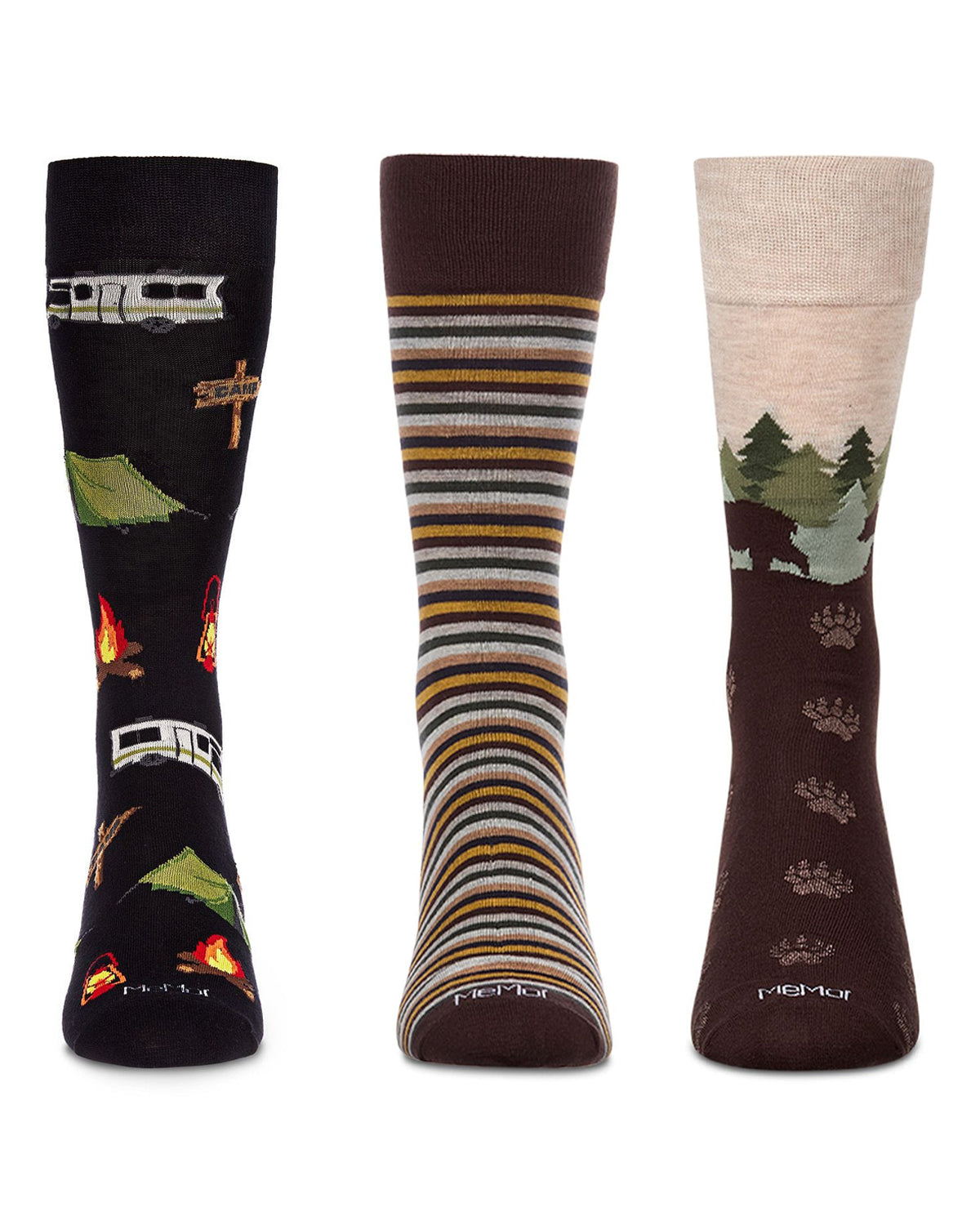 3 Pair Men's Rayon-Rich Novelty Dress Crew Socks - Stripes and Graphics
