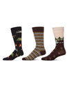 3 Pair Men's Rayon-Rich Novelty Dress Crew Socks - Stripes and Graphics
