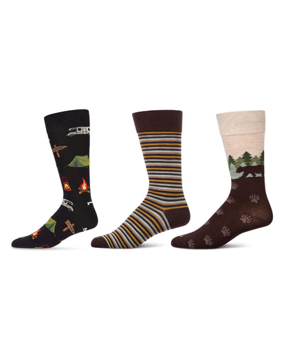 3 Pair Men's Rayon-Rich Novelty Dress Crew Socks - Stripes and Graphics