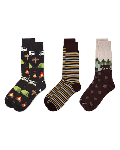 3 Pair Men's Rayon-Rich Novelty Dress Crew Socks - Stripes and Graphics