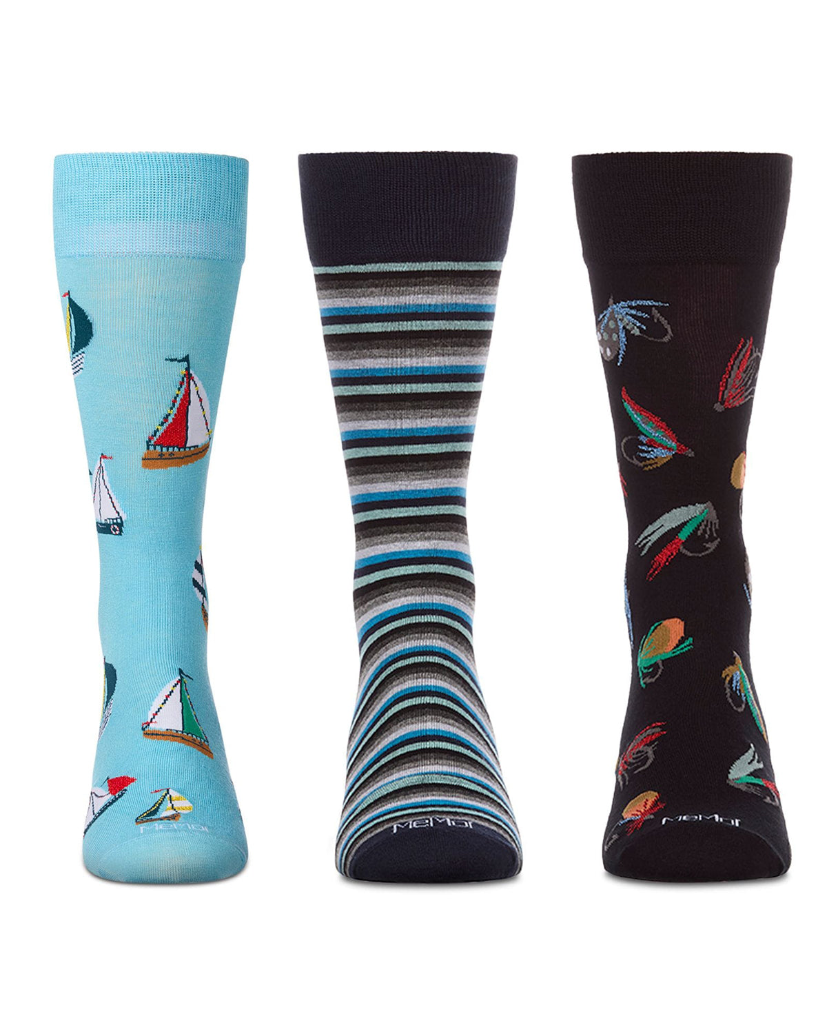 3 Pair Men's Rayon-Rich Novelty Dress Crew Socks - Stripes and Graphics