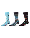 3 Pair Men's Rayon-Rich Novelty Dress Crew Socks - Stripes and Graphics