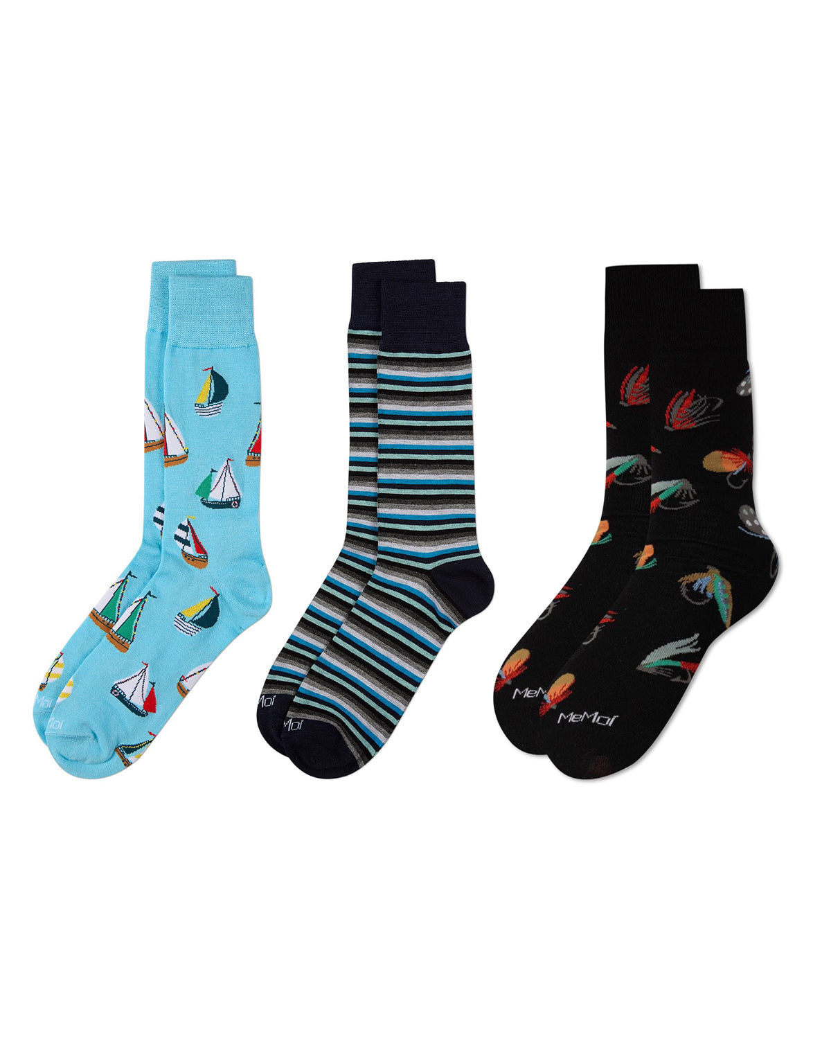 3 Pair Men's Rayon-Rich Novelty Dress Crew Socks - Stripes and Graphics