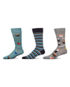 3 Pair Men's Rayon-Rich Novelty Dress Crew Socks, Assorted Patterns