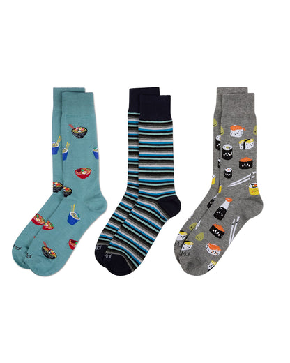 3 Pair Men's Rayon-Rich Novelty Dress Crew Socks, Assorted Patterns