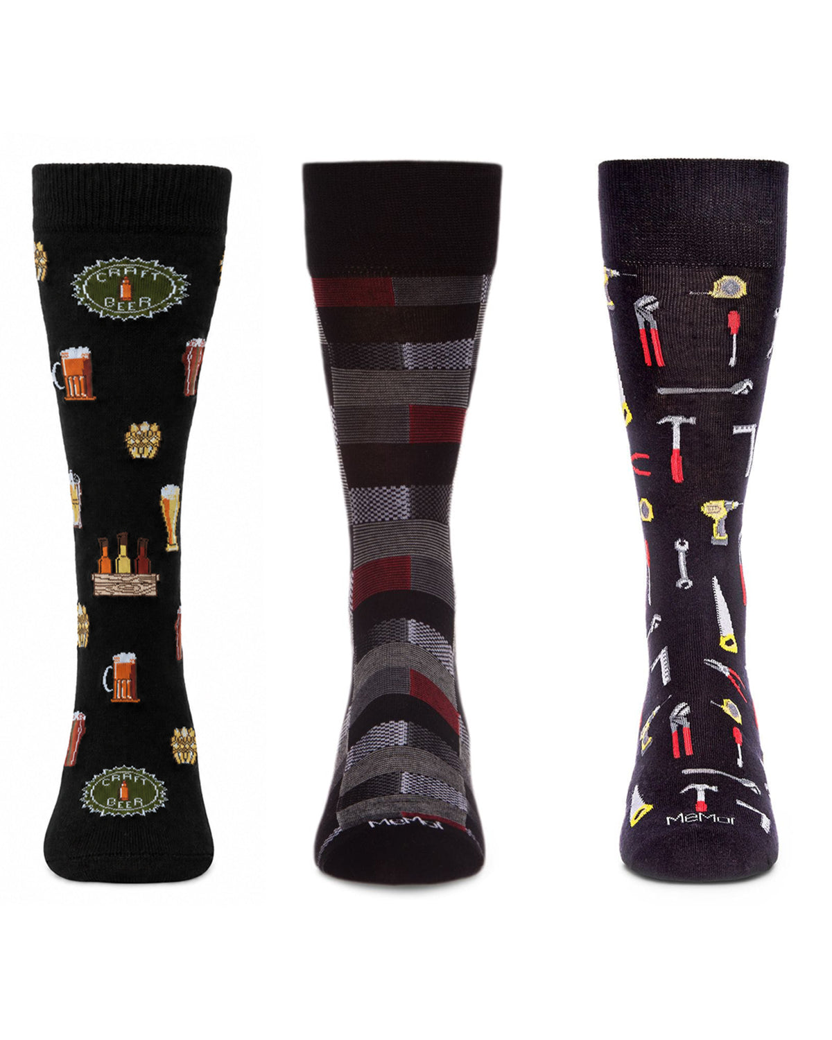 3 Pair Men's Rayon-Rich Novelty Dress Crew Socks, Assorted Patterns