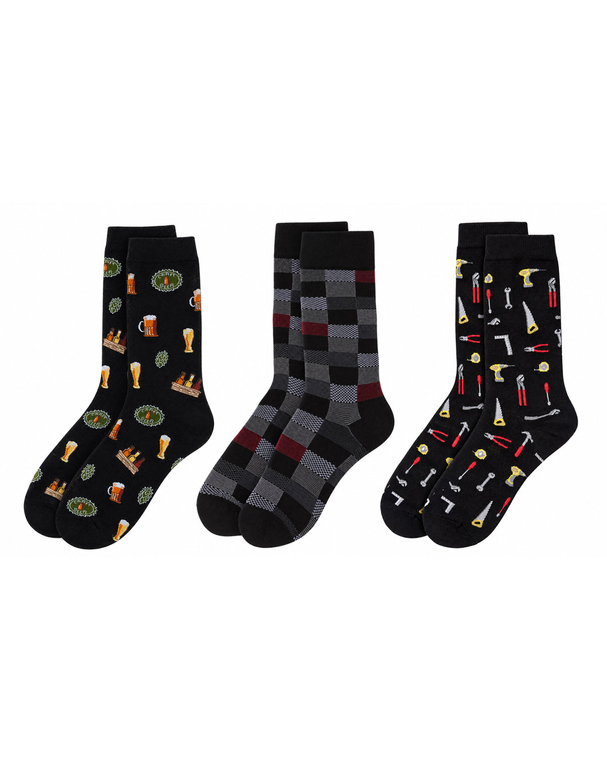 3 Pair Men's Rayon-Rich Novelty Dress Crew Socks, Assorted Patterns