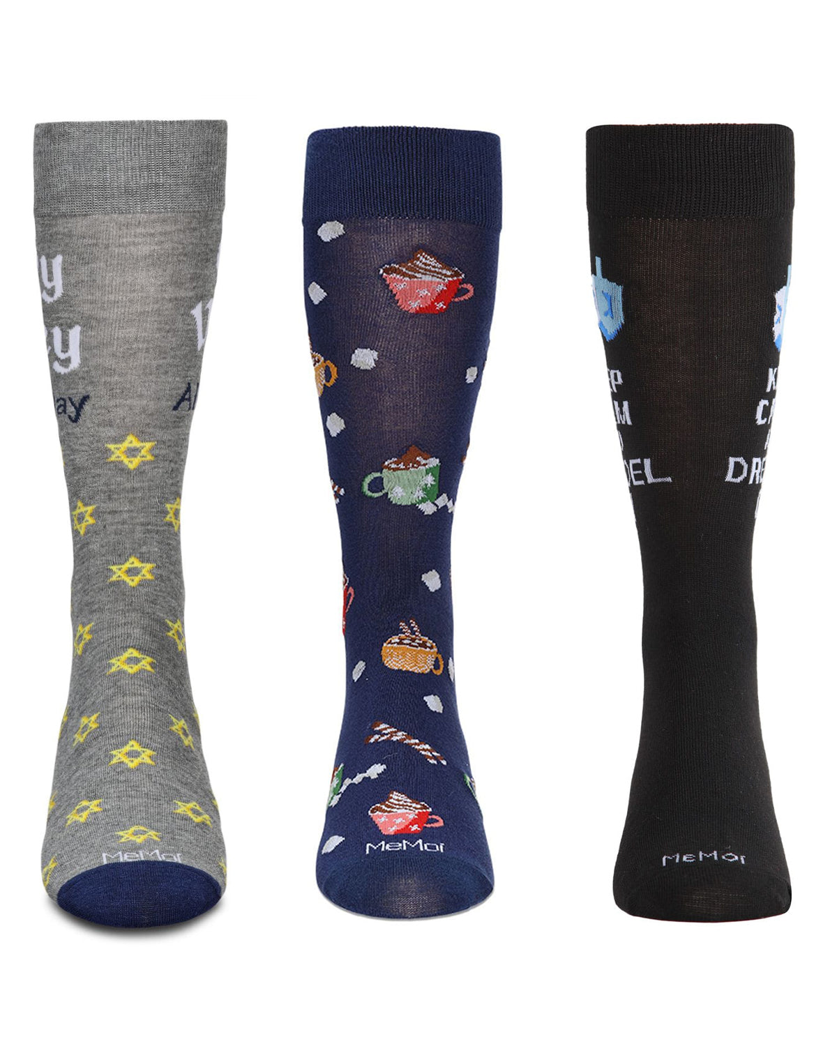 3 Pair Men's Hanukkah Rayon-Blend Fine-Gauge Novelty Crew Socks