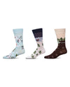 3 Pair Men's Winter-Skiing Rayon-Blend Fine-Gauge Novelty Crew Socks