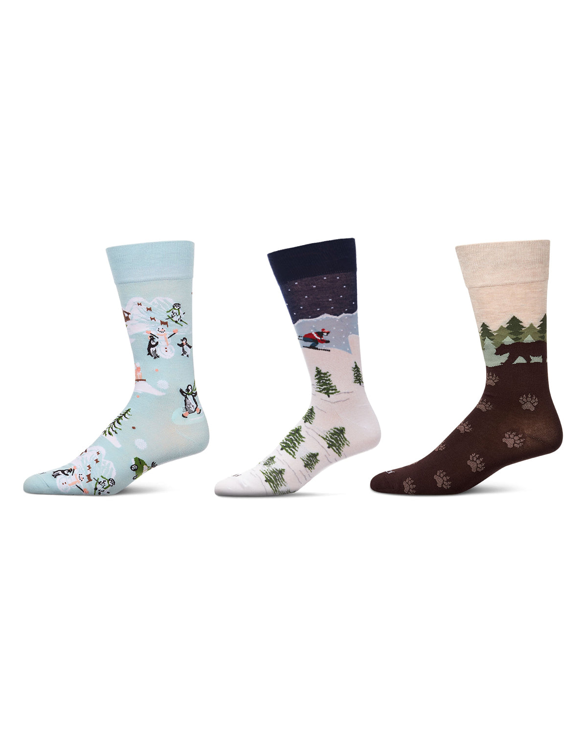 3 Pair Men's Winter-Skiing Rayon-Blend Fine-Gauge Novelty Crew Socks