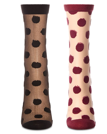 2 Pair Women's Sheer Cotton-Rich Polka Dot Crew Socks