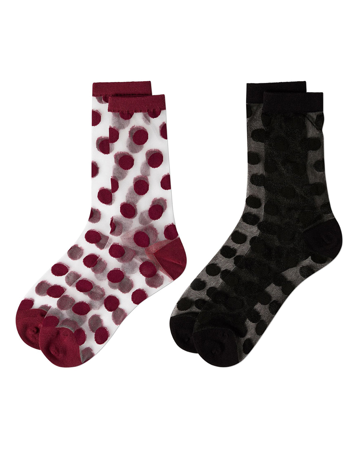 2 Pair Women's Sheer Cotton-Rich Polka Dot Crew Socks