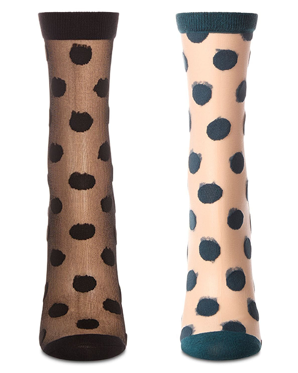 2 Pair Women's Sheer Cotton-Rich Polka Dot Crew Socks
