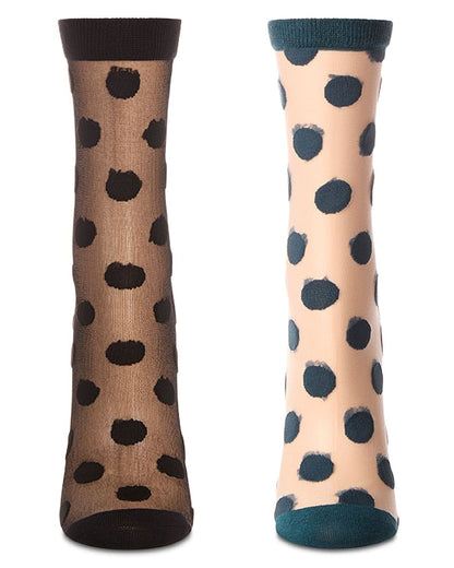 2 Pair Women's Sheer Cotton-Rich Polka Dot Crew Socks