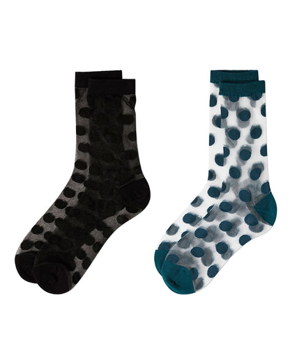 2 Pair Women's Sheer Cotton-Rich Polka Dot Crew Socks