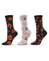 Women's 3 Pair Pack Halloween Pumpkin Crew Socks : Color: Black-Black