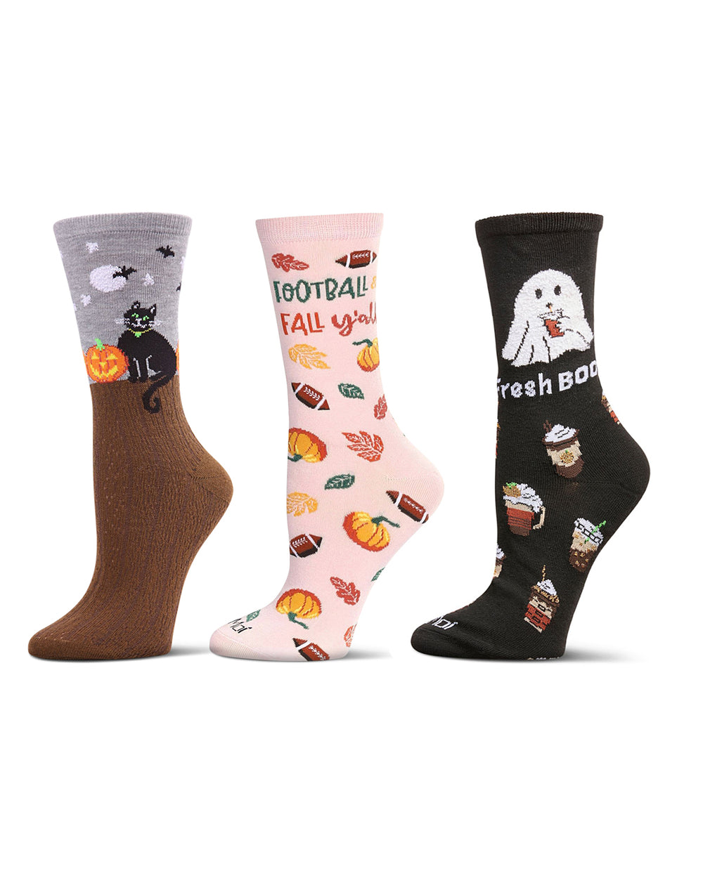 Women's 3 Pair Pack Halloween Pumpkin Crew Socks : Color: Brown