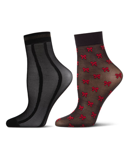 2 Pair Women's Silky-Sheer Fashion Ankle Socks