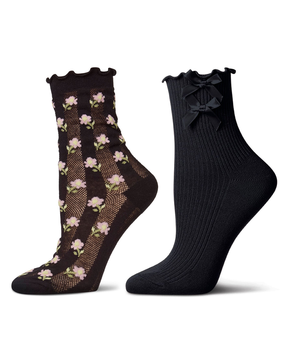 2 Pair Women's Cotton-Rich Lettuce-Edge Fashion Ankle Socks