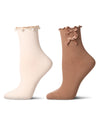 2 Pair Women's Ribbed Cotton-Rich Ruffle-Trim Fashion Ankle Socks
