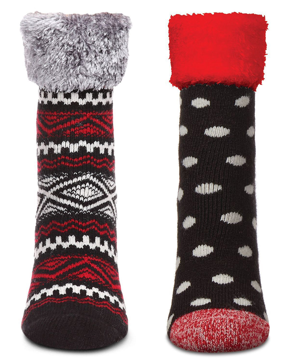 Women's 2 Pair Pack Plush Non-Skid Cabin Crew Socks : Color: Black-Black