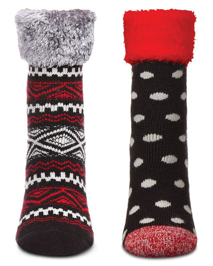 Women's 2 Pair Pack Plush Non-Skid Cabin Crew Socks : Color: Black-Black