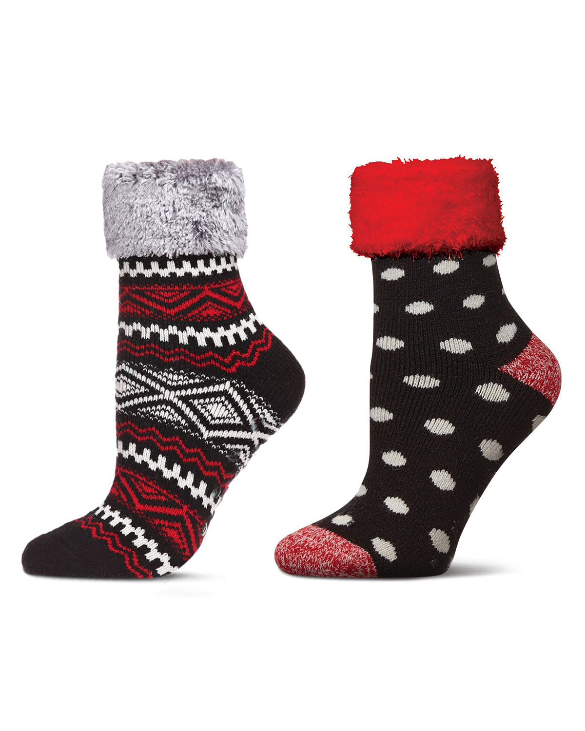 Women's 2 Pair Pack Plush Non-Skid Cabin Crew Socks : Color: Black-Black