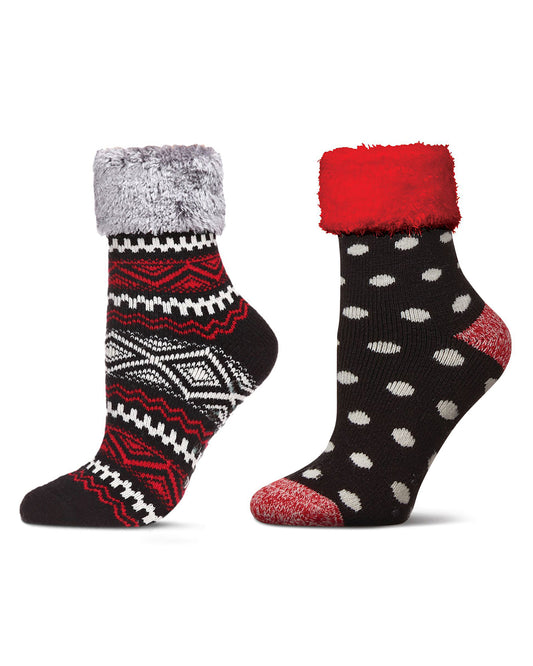 Women's 2 Pair Pack Plush Non-Skid Cabin Crew Socks : Color: Black-Black