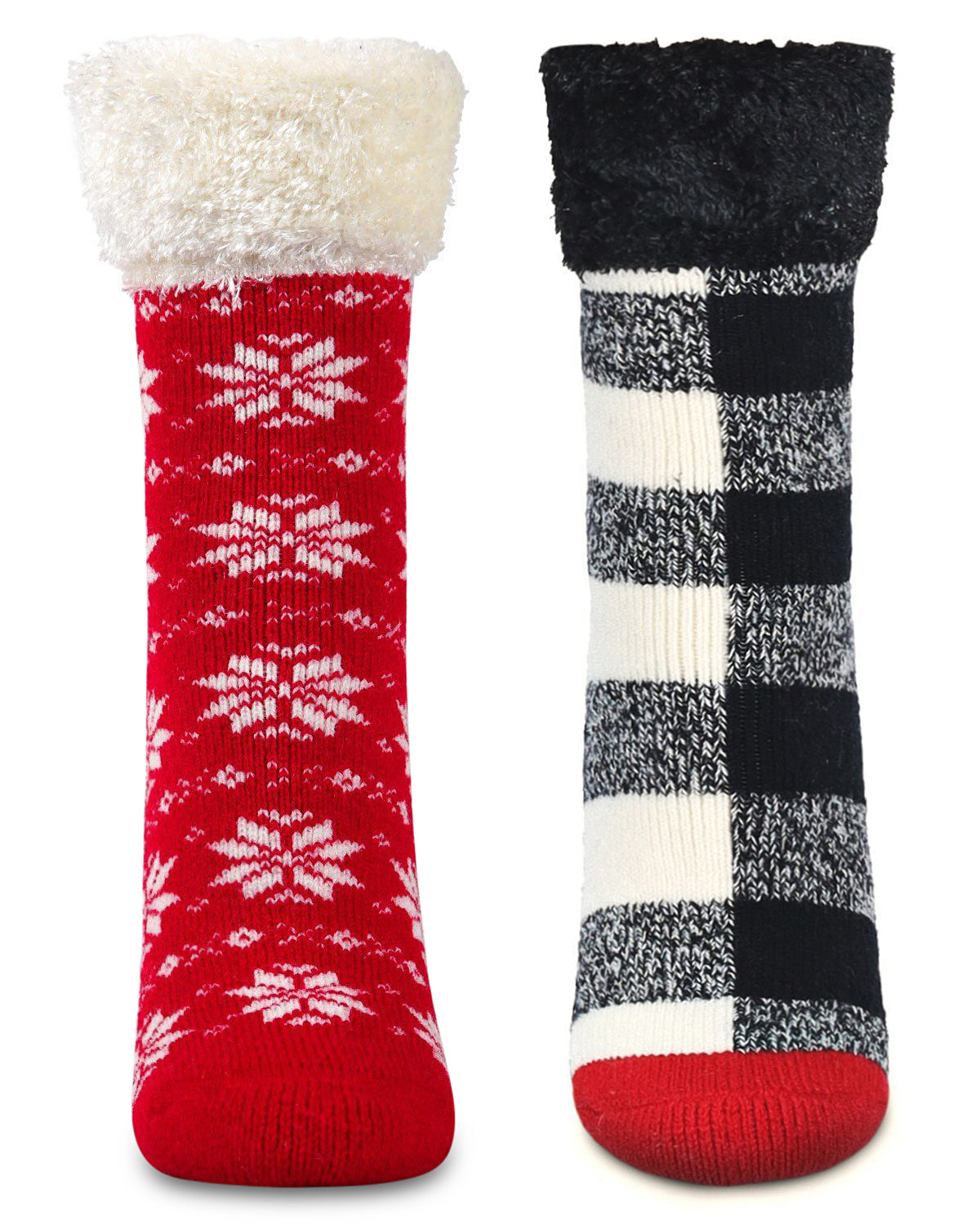 Women's 2 Pair Pack Plush Non-Skid Cabin Crew Socks : Color: Black-Black
