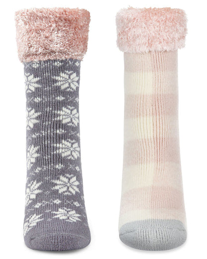 Women's 2 Pair Pack Plush Non-Skid Cabin Crew Socks : Color: Black-Black