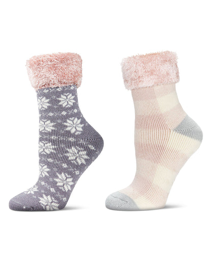 Women's 2 Pair Pack Plush Non-Skid Cabin Crew Socks : Color: Pink