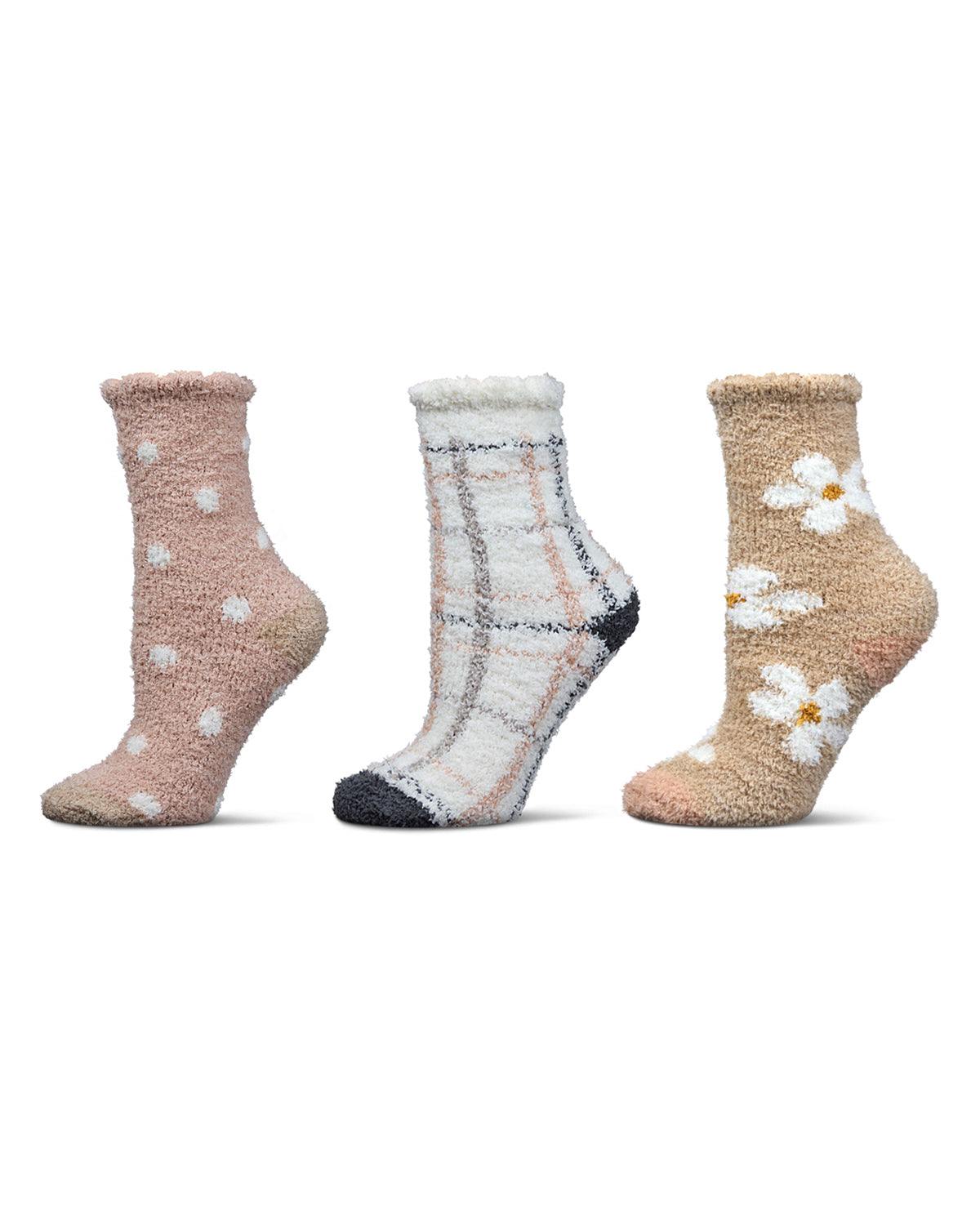 Women's 3 Pair Pack Cozy Crew Socks : Color: Brown Heather