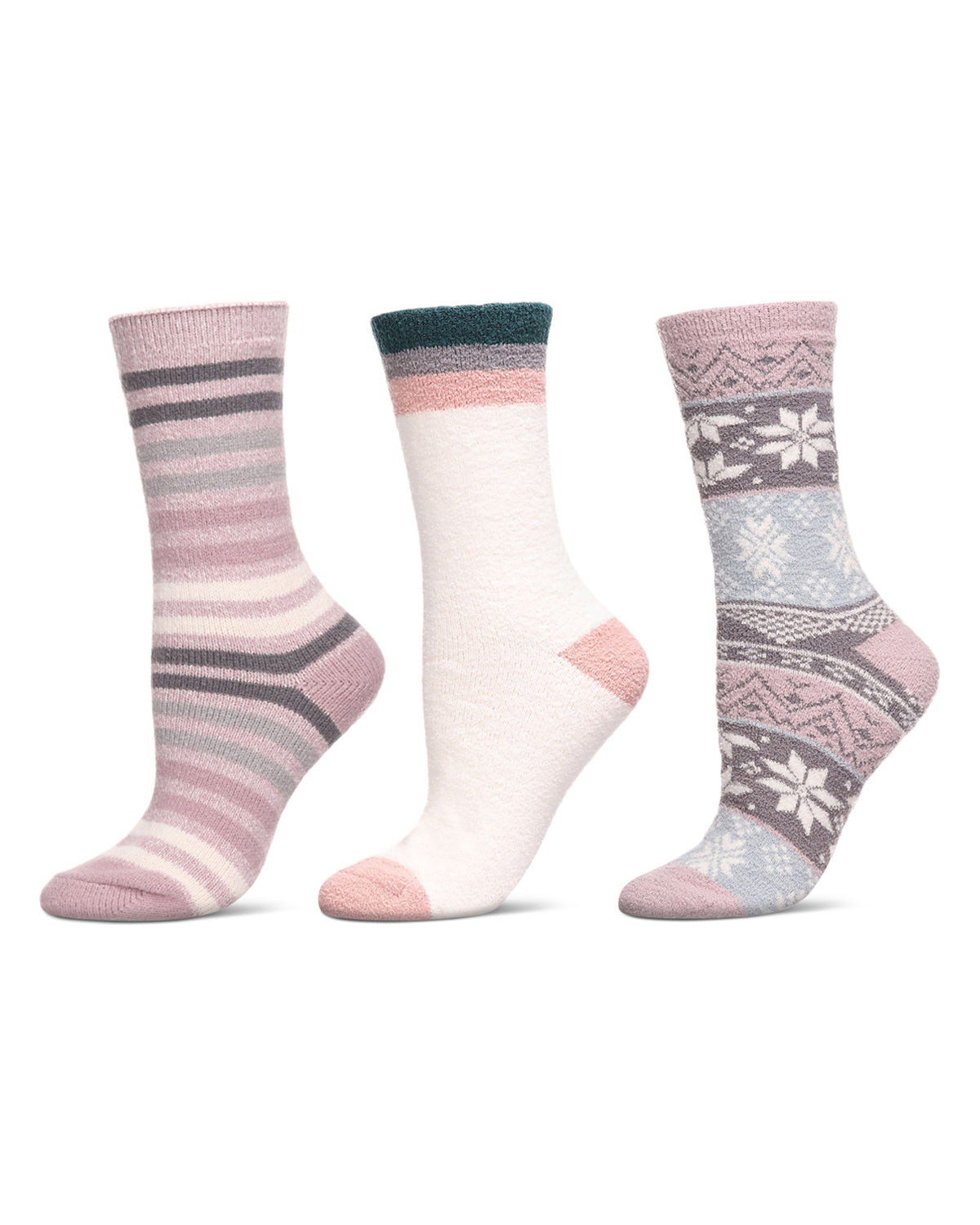 Women's 3 Pair Pack Cozy Crew Socks : Color: Pink