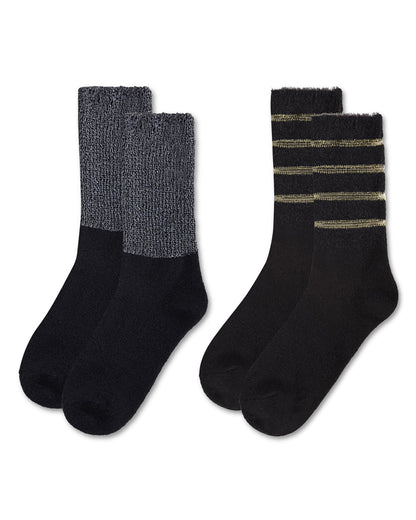 Women's 2 Pair Pack Cozy Crew Socks : Color: Black-Black