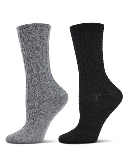 Women's 2 Pair Pack Cozy Crew Socks : Color: Black-Nude