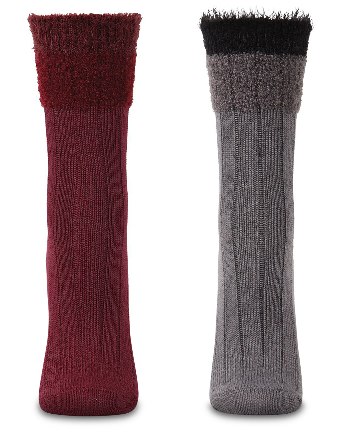 Women's 2 Pair Pack Cozy Crew Socks : Color: Black-Red
