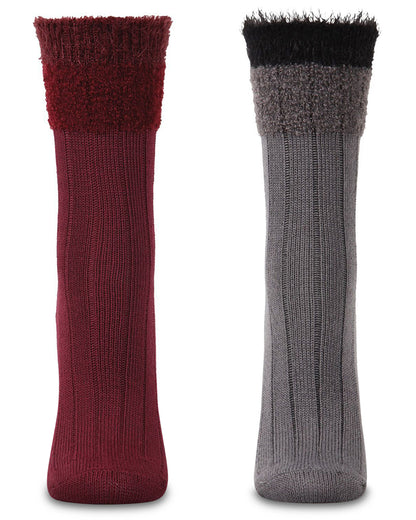 Women's 2 Pair Pack Cozy Crew Socks : Color: Black-Red