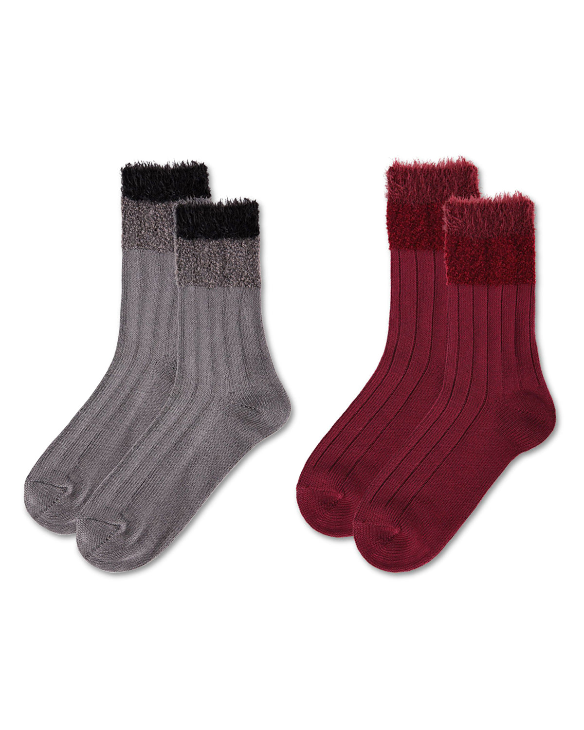 Women's 2 Pair Pack Cozy Crew Socks : Color: Black-Red