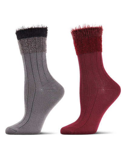 Women's 2 Pair Pack Cozy Crew Socks : Color: Pink-Black
