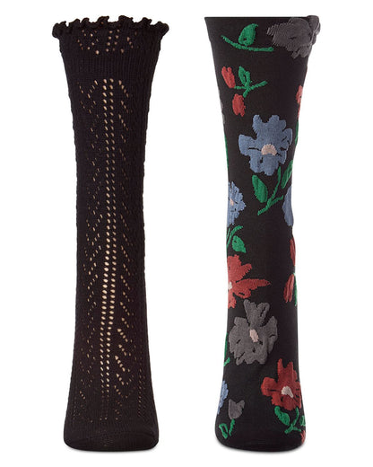 2 Pair Women's Cotton-Rich Textured Fashion Crew Socks