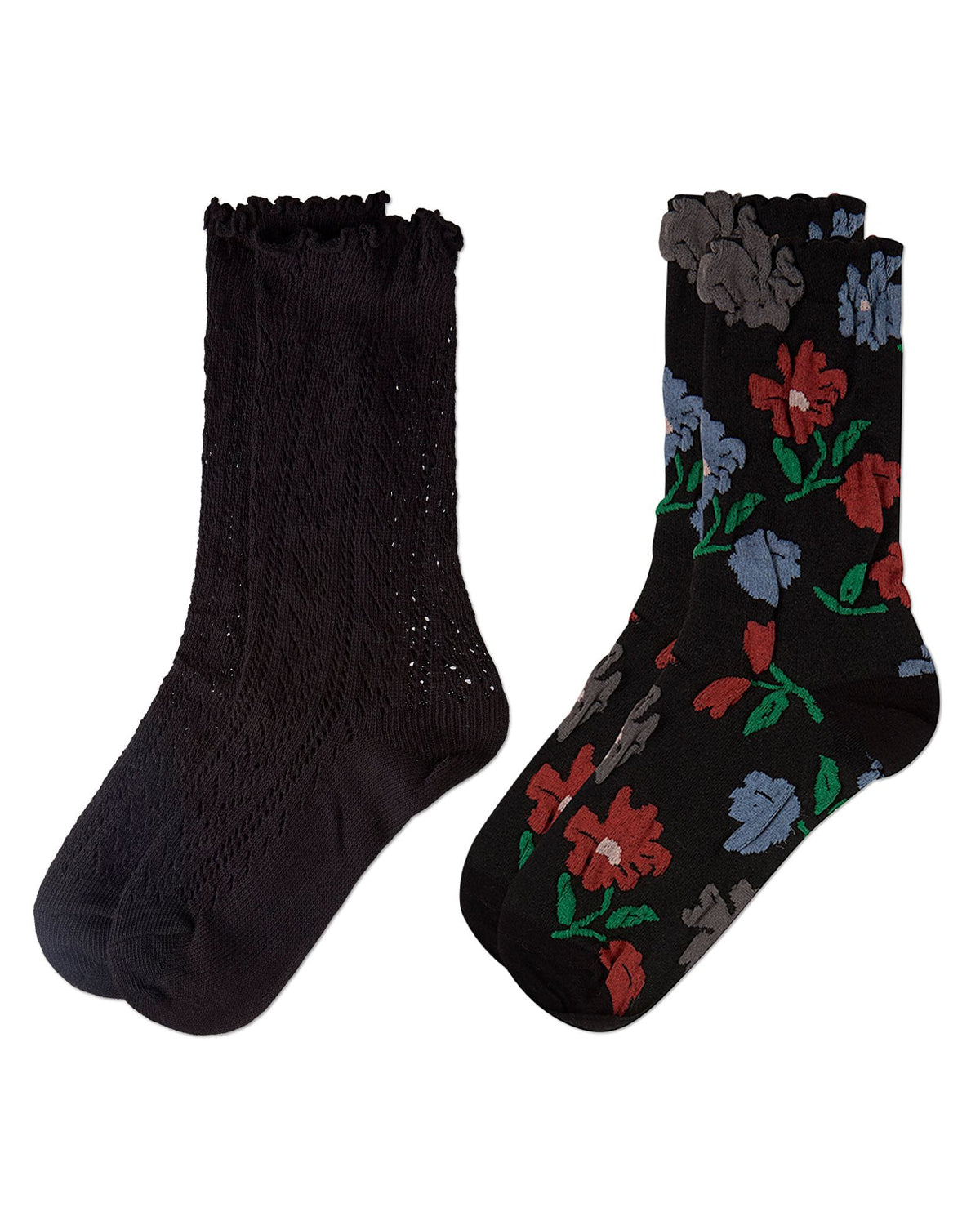 2 Pair Women's Cotton-Rich Textured Fashion Crew Socks