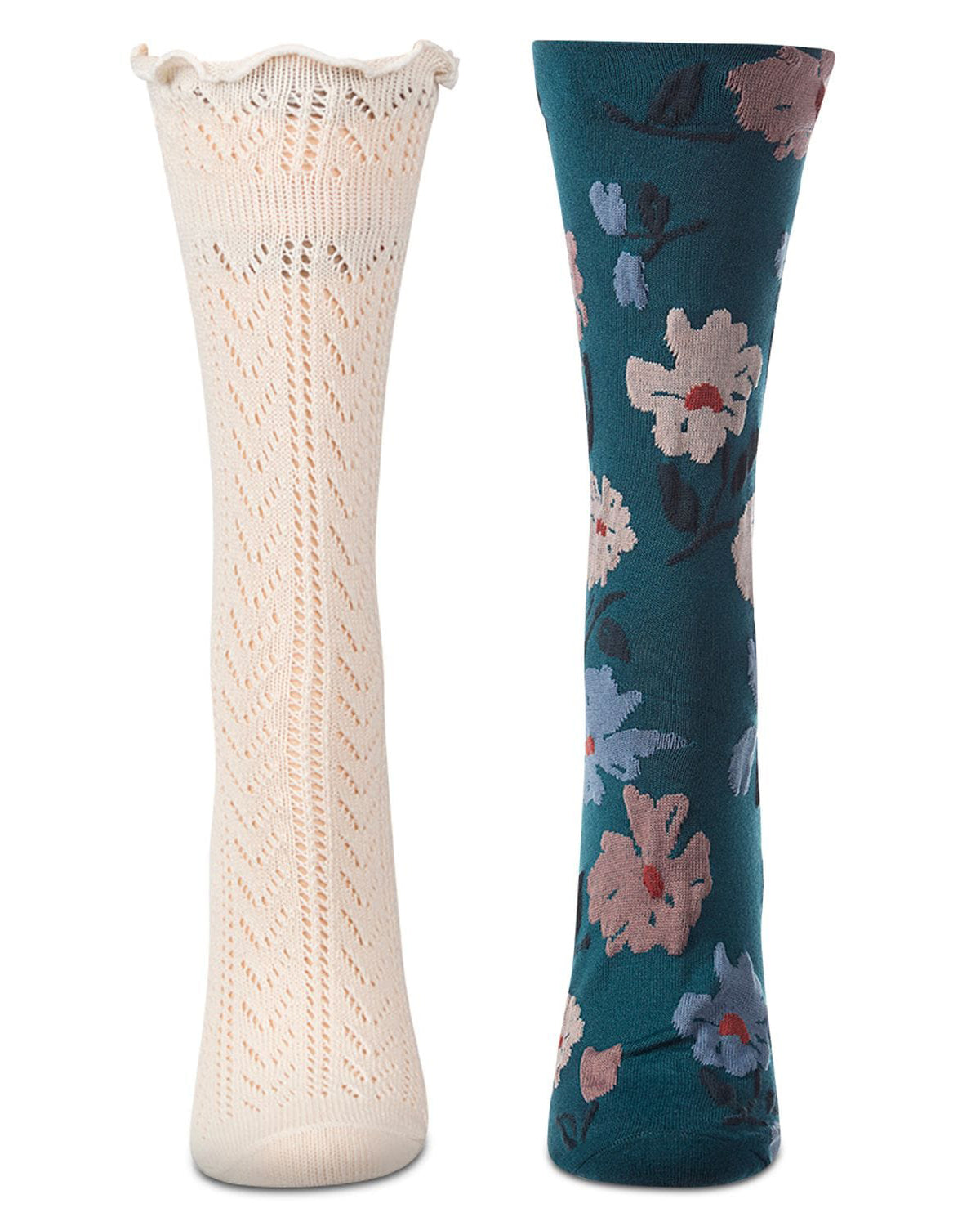 2 Pair Women's Cotton-Rich Textured Fashion Crew Socks