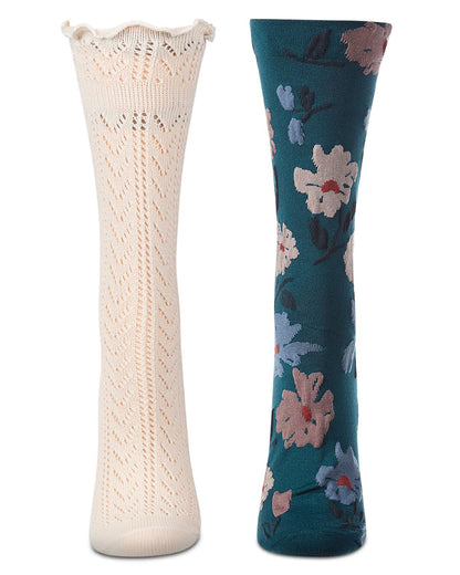 2 Pair Women's Cotton-Rich Textured Fashion Crew Socks