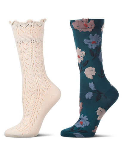2 Pair Women's Cotton-Rich Textured Fashion Crew Socks